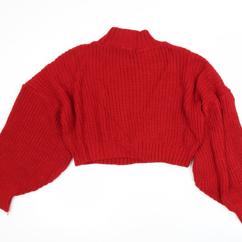 Missguided Women’s Red Cable-Knit Cropped Pullover Jumper Size 8