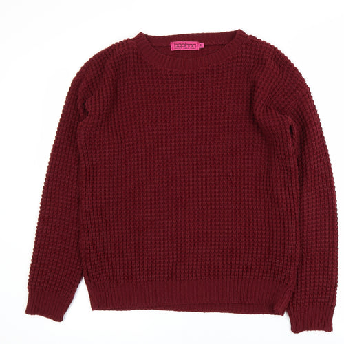 Boohoo Women's Red Chunky Knit Crew Neck Jumper Size M