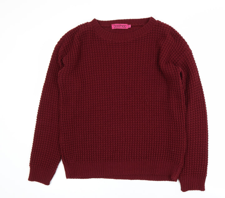 Boohoo Women's Red Chunky Knit Crew Neck Jumper Size M