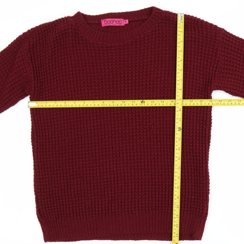 Boohoo Women's Red Chunky Knit Crew Neck Jumper Size M