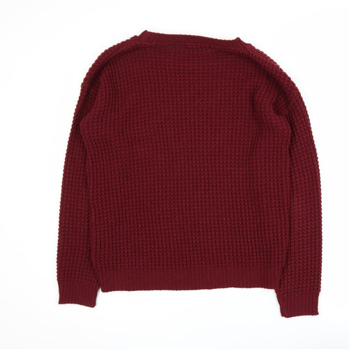 Boohoo Women's Red Chunky Knit Crew Neck Jumper Size M