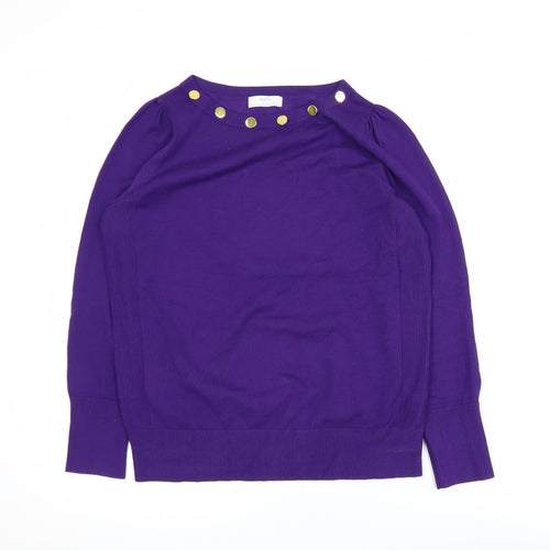 Wallis Women Purple Petite S Button Boat Neck Jumper