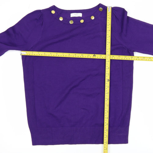 Wallis Women Purple Petite S Button Boat Neck Jumper