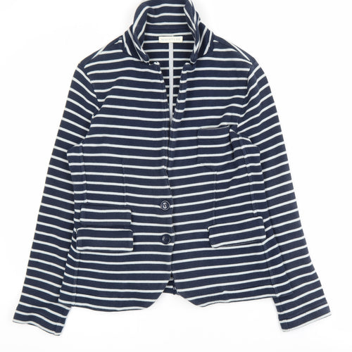 Whistles Women's Blue Striped Cotton Jersey Blazer M