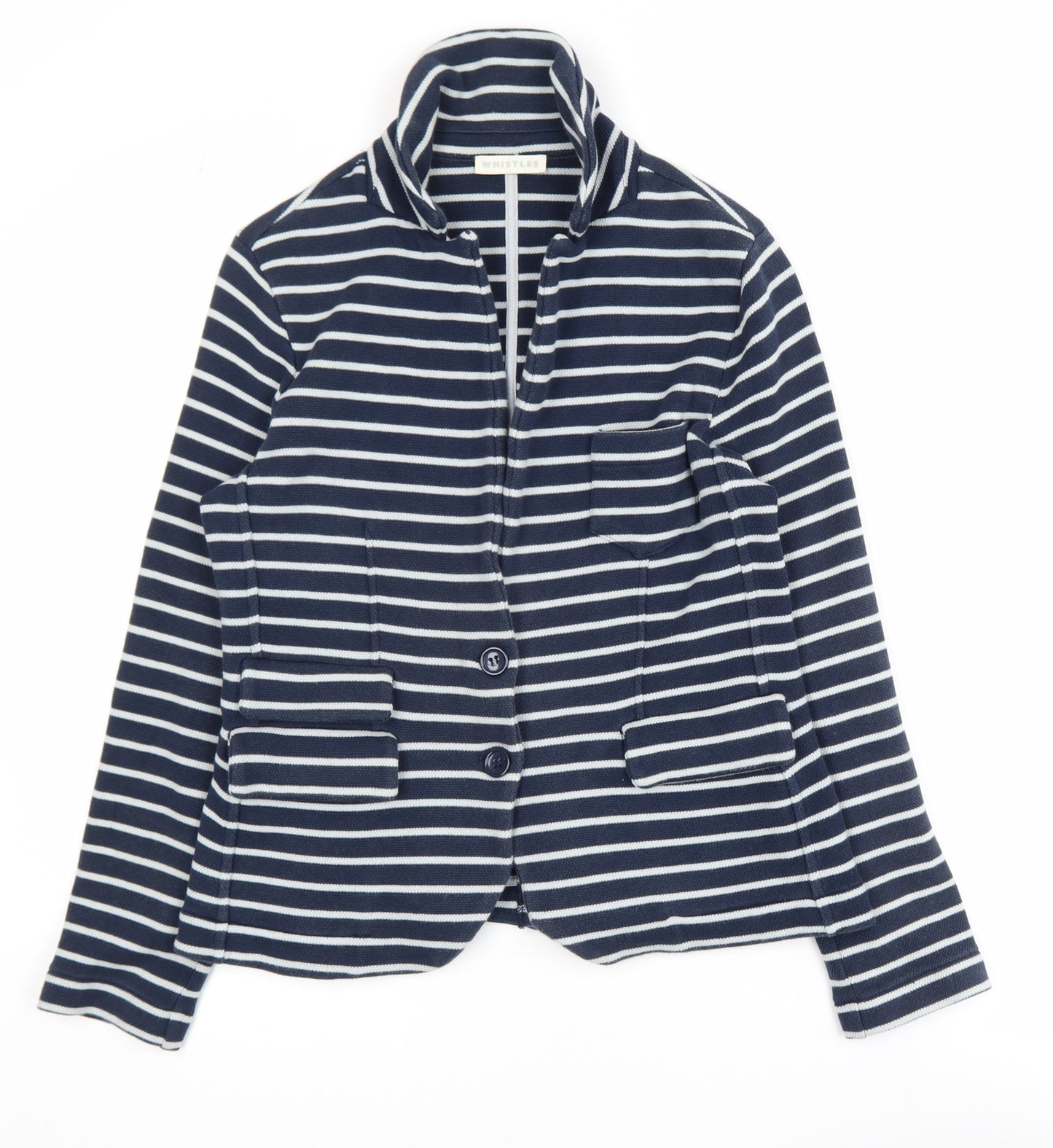Whistles Women's Blue Striped Cotton Jersey Blazer M