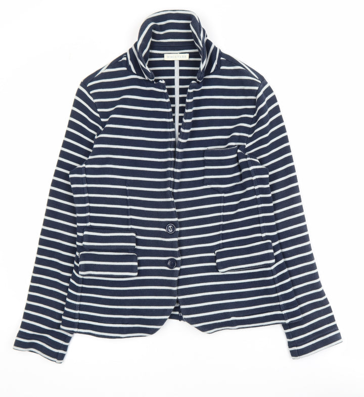 Whistles Women's Blue Striped Cotton Jersey Blazer M