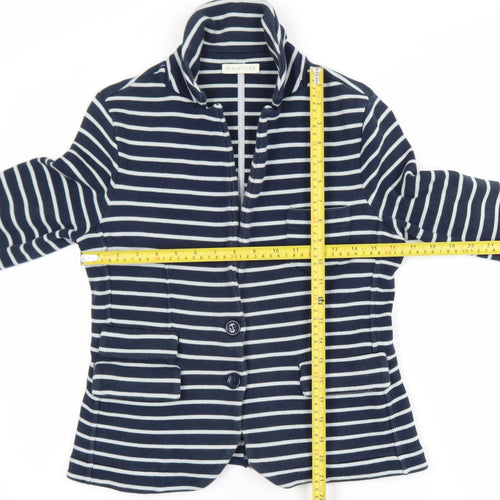 Whistles Women's Blue Striped Cotton Jersey Blazer M