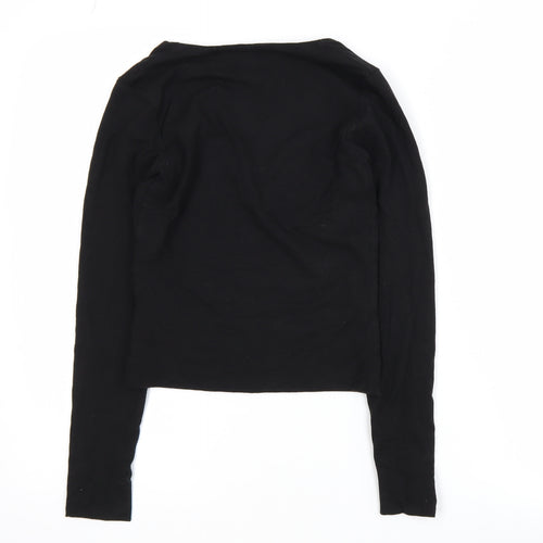 AYM Womens Black Bamboo Blend V-Neck Long Sleeve Cropped Top M