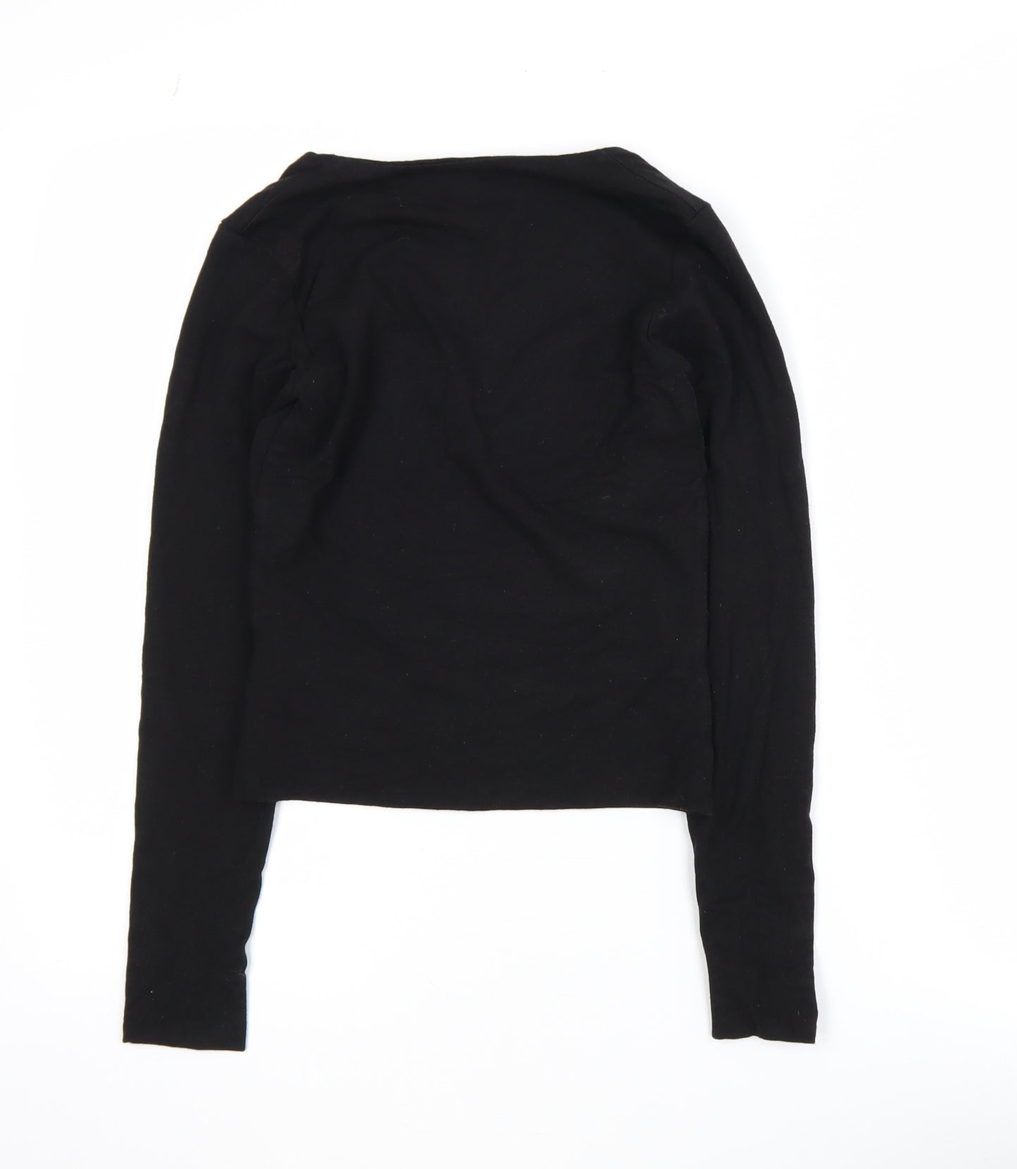 AYM Womens Black Bamboo Blend V-Neck Long Sleeve Cropped Top M