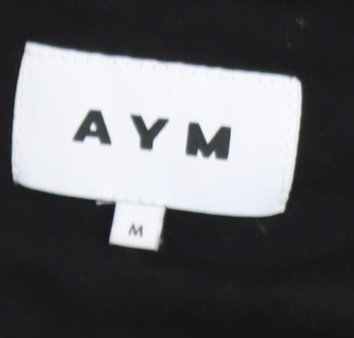 AYM Womens Black Bamboo Blend V-Neck Long Sleeve Cropped Top M