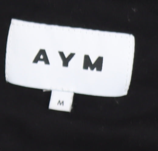 AYM Womens Black Bamboo Blend V-Neck Long Sleeve Cropped Top M