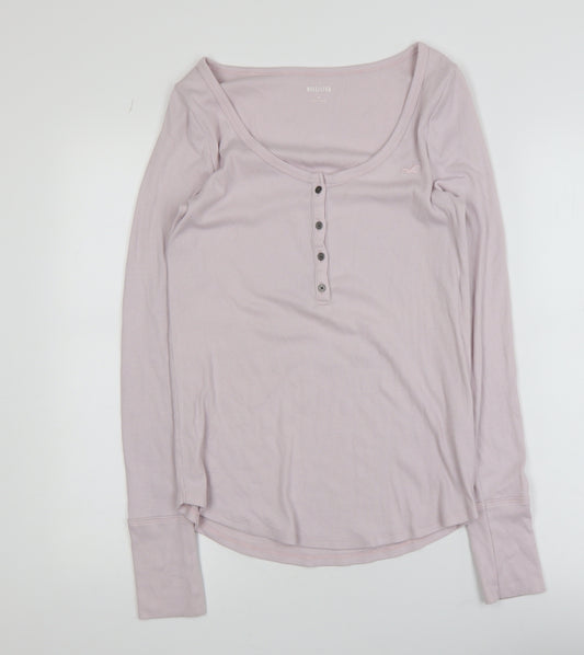 Hollister Women Pink Long Sleeve Button Jersey Top Size M