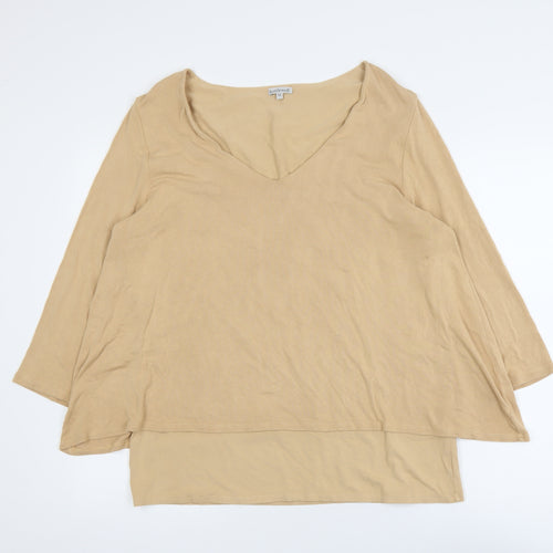 Kettlewell Women Beige V-Neck Long Sleeve Jersey Blouse Size L