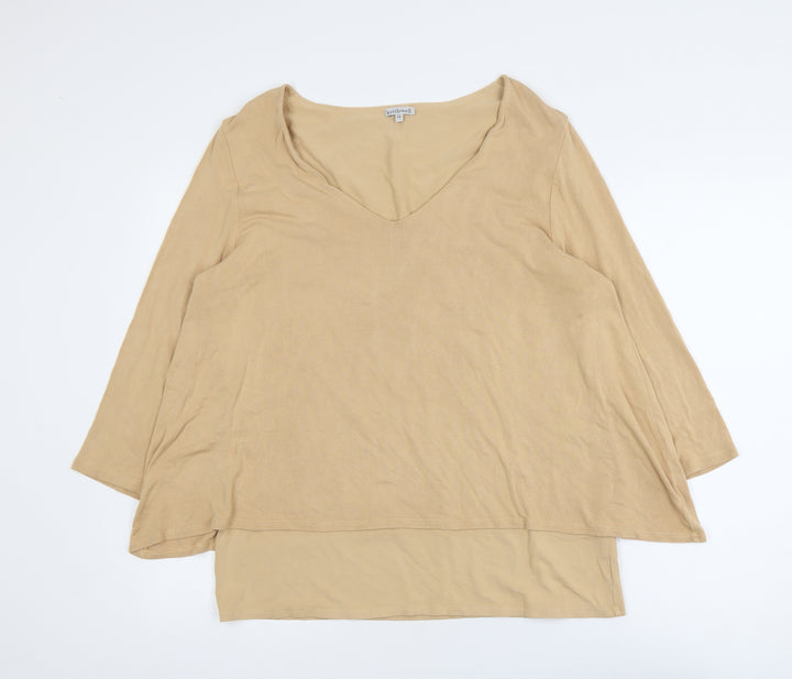 Kettlewell Women Beige V-Neck Long Sleeve Jersey Blouse Size L