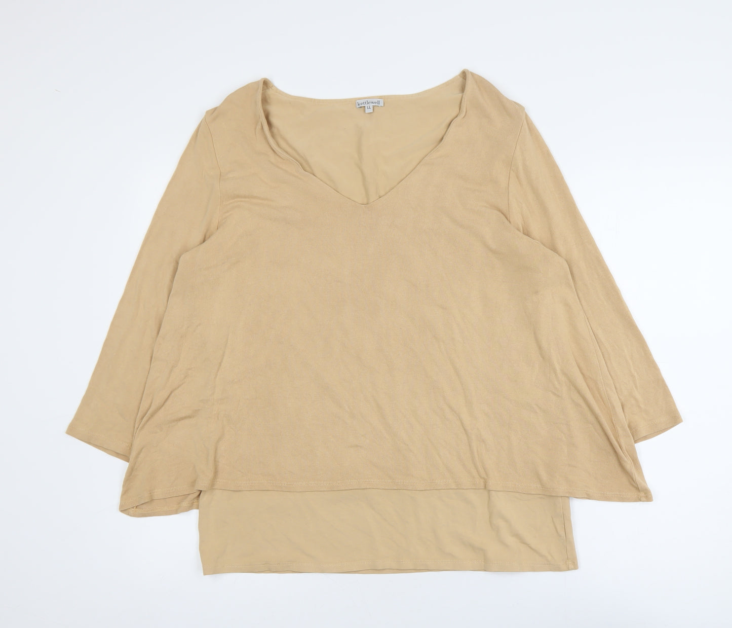 Kettlewell Women Beige V-Neck Long Sleeve Jersey Blouse Size L