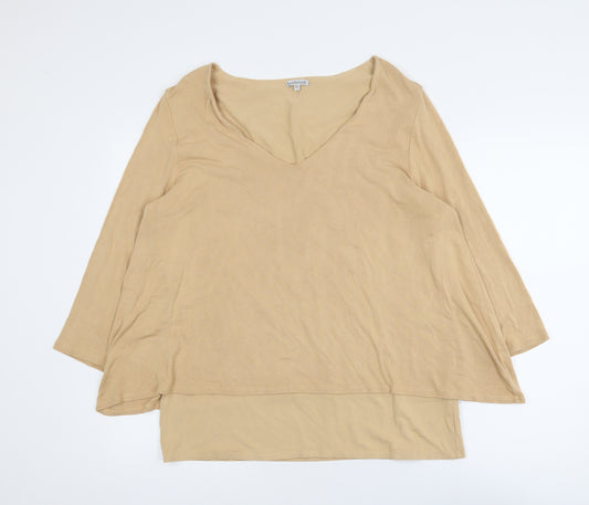 Kettlewell Women Beige V-Neck Long Sleeve Jersey Blouse Size L
