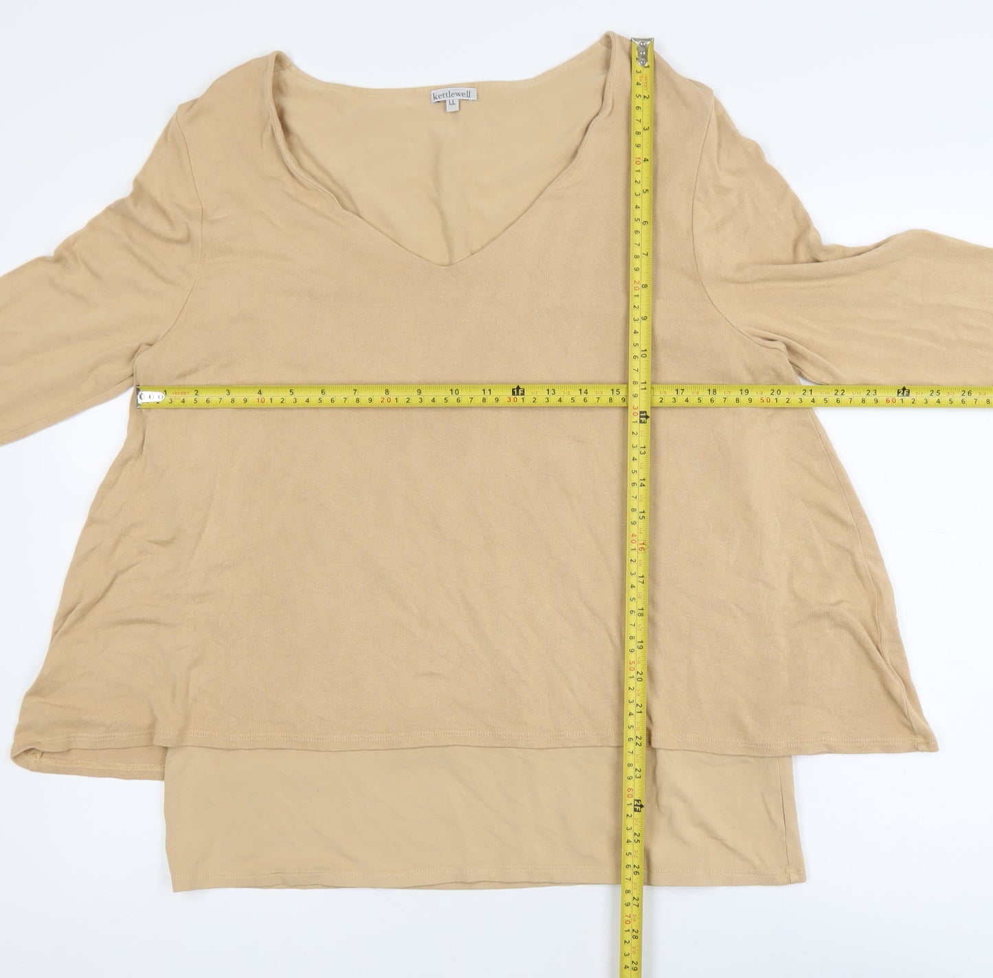 Kettlewell Women Beige V-Neck Long Sleeve Jersey Blouse Size L