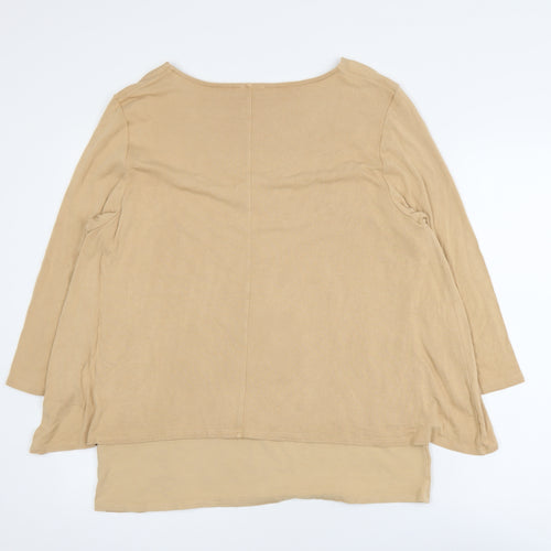 Kettlewell Women Beige V-Neck Long Sleeve Jersey Blouse Size L