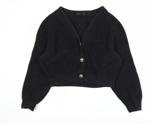 Monki Women’s Black Cotton Knit V-Neck Button Cardigan Size 12