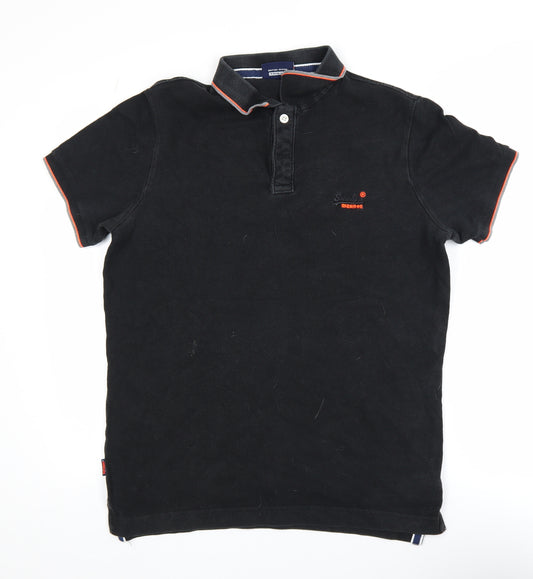 Superdry Men's Black Cotton Polo Shirt Size L Short Sleeve
