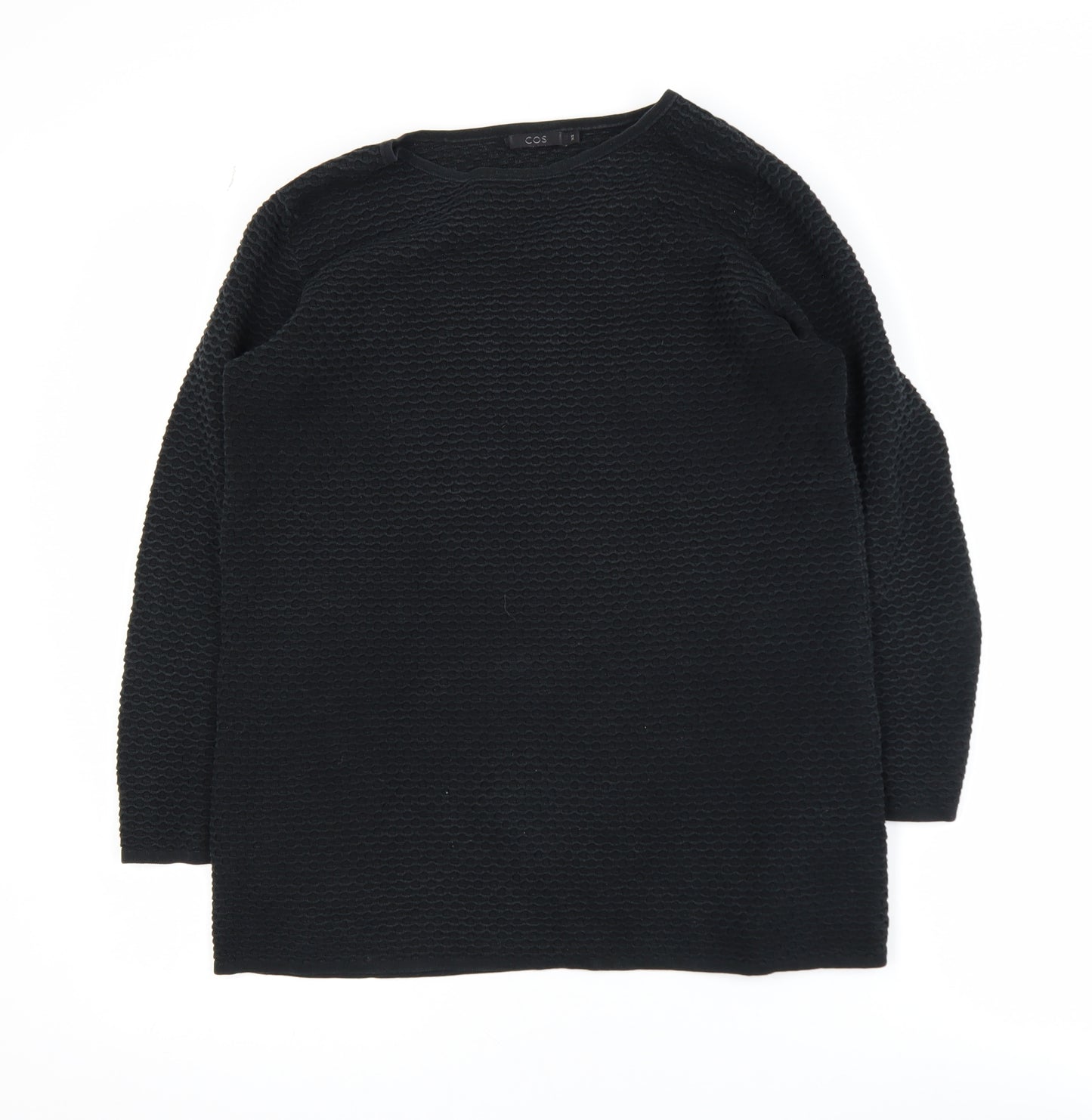 COS Womens Black Cotton Knit Crew Neck Long Sleeve Pullover Jumper XS