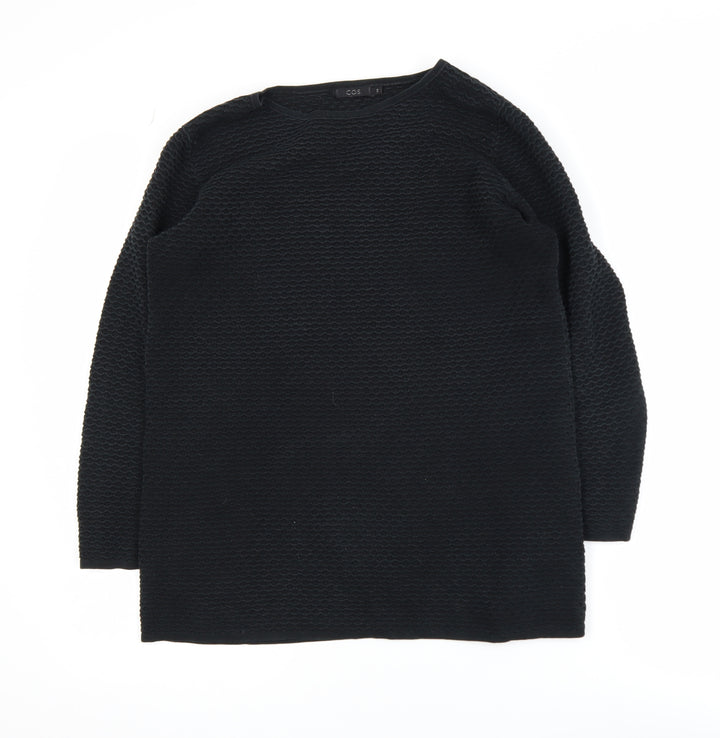 COS Womens Black Cotton Knit Crew Neck Long Sleeve Pullover Jumper XS