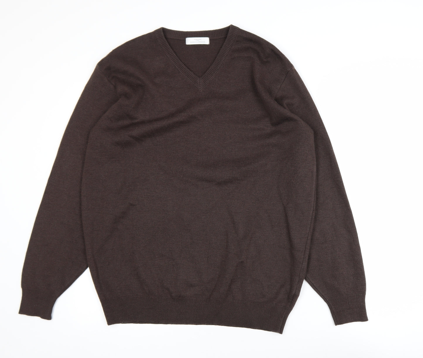 Marks and Spencer Men’s Brown Wool Blend V-Neck Jumper Size M
