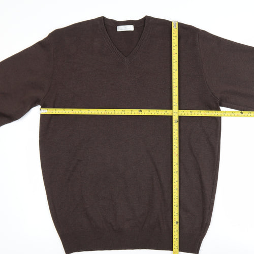 Marks and Spencer Men’s Brown Wool Blend V-Neck Jumper Size M