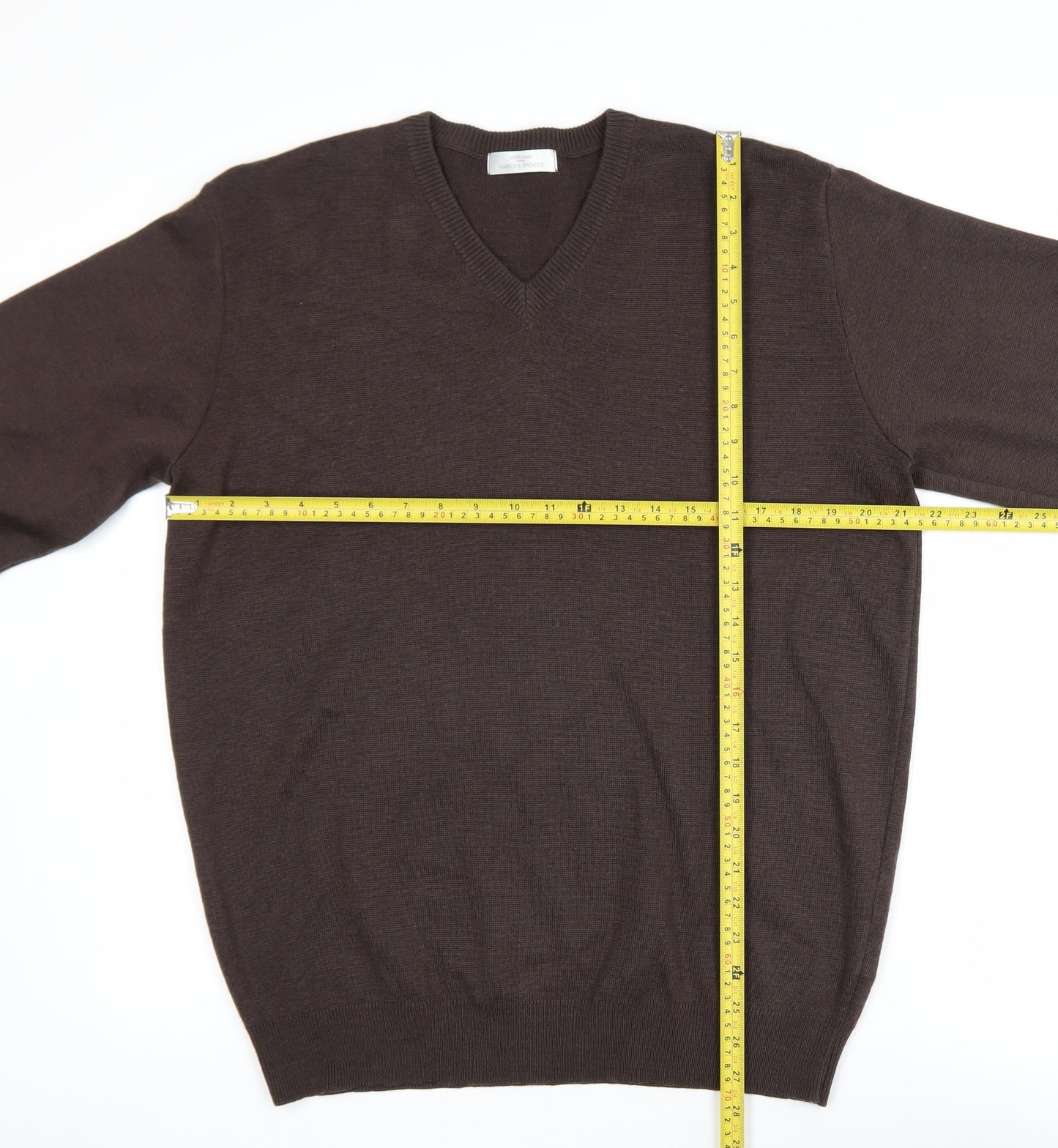 Marks and Spencer Men’s Brown Wool Blend V-Neck Jumper Size M