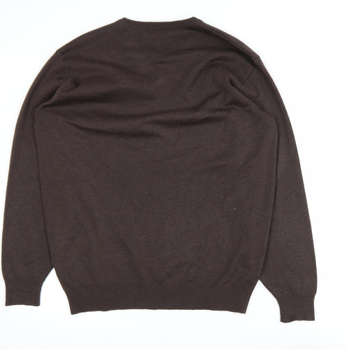 Marks and Spencer Men’s Brown Wool Blend V-Neck Jumper Size M