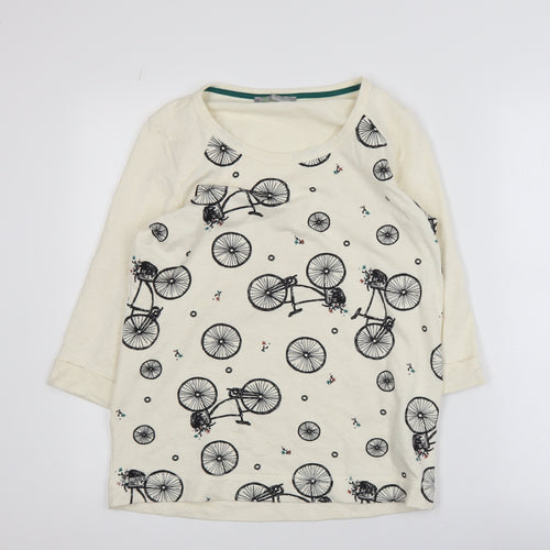 Marks and Spencer Women Ivory Bicycle Print 3/4 Sleeve Pullover Jumper Size 8