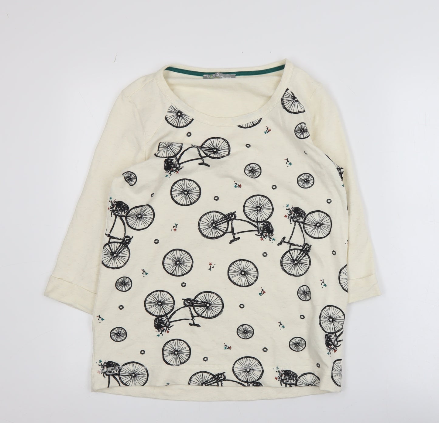 Marks and Spencer Women Ivory Bicycle Print 3/4 Sleeve Pullover Jumper Size 8