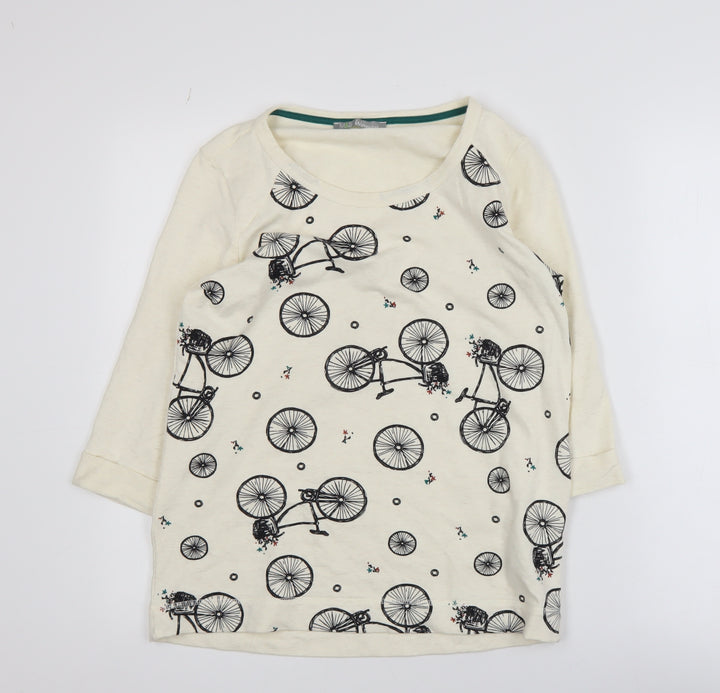 Marks and Spencer Women Ivory Bicycle Print 3/4 Sleeve Pullover Jumper Size 8