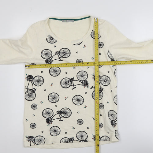 Marks and Spencer Women Ivory Bicycle Print 3/4 Sleeve Pullover Jumper Size 8