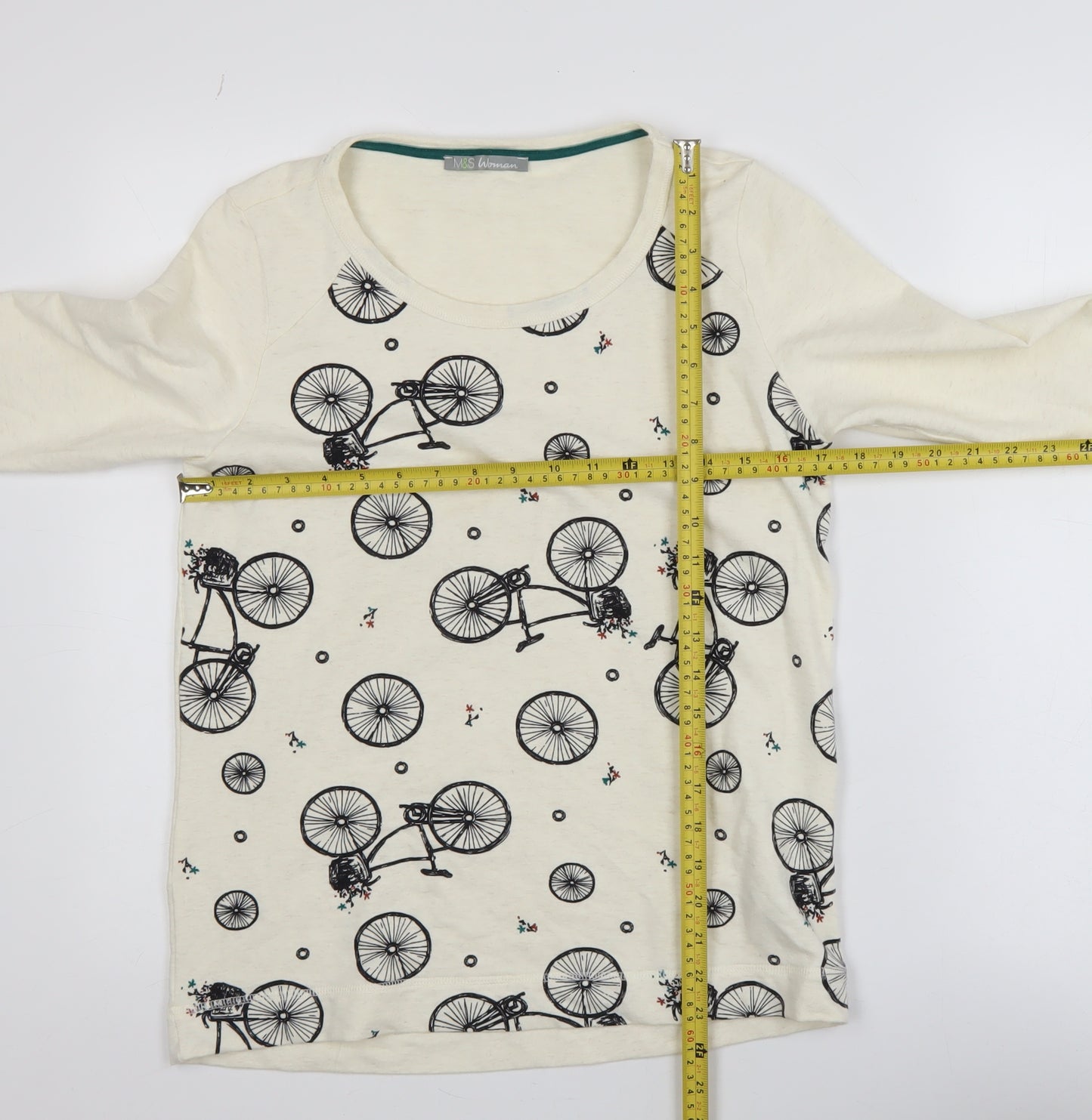 Marks and Spencer Women Ivory Bicycle Print 3/4 Sleeve Pullover Jumper Size 8