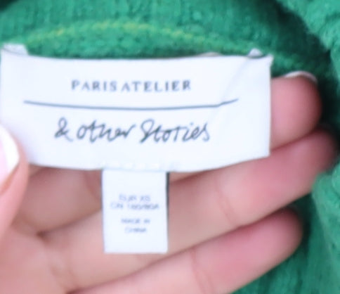 & Other Stories Women Green XS Mock Neck Wool Blend Pullover Jumper