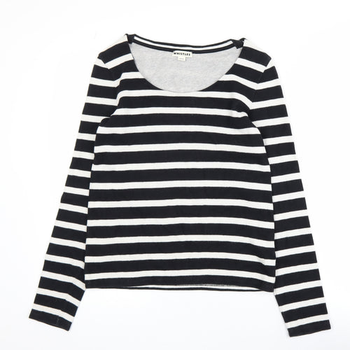 Whistles Women's Black White Striped Long Sleeve Cotton T-Shirt UK 8
