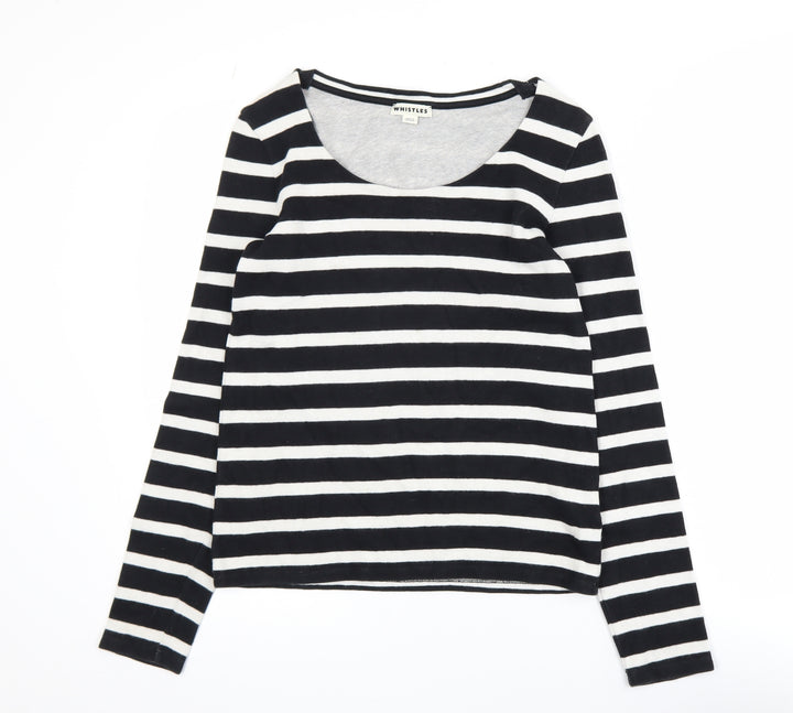 Whistles Women's Black White Striped Long Sleeve Cotton T-Shirt UK 8