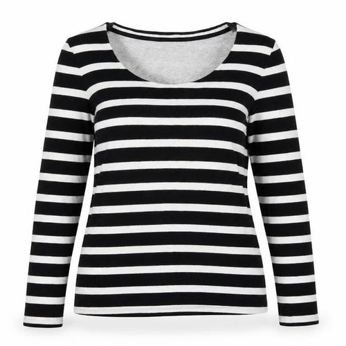 Whistles Women's Black White Striped Long Sleeve Cotton T-Shirt UK 8