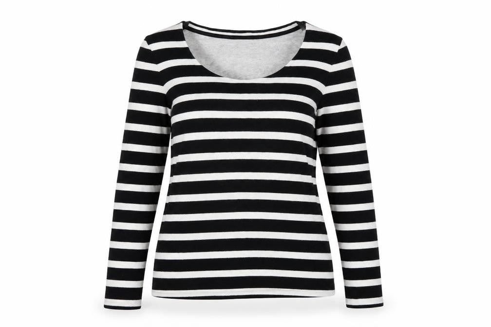 Whistles Women's Black White Striped Long Sleeve Cotton T-Shirt UK 8