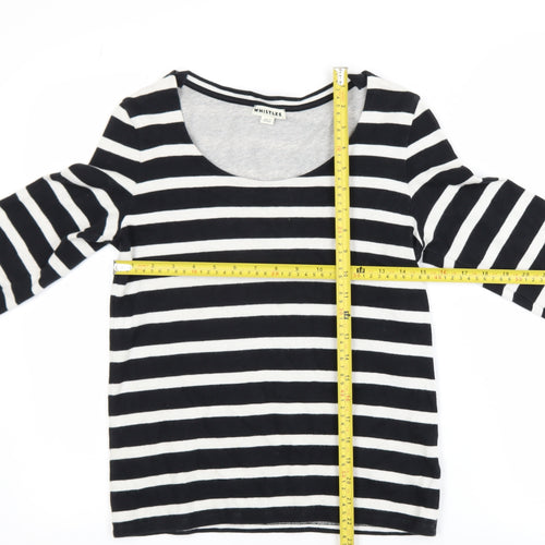 Whistles Women's Black White Striped Long Sleeve Cotton T-Shirt UK 8
