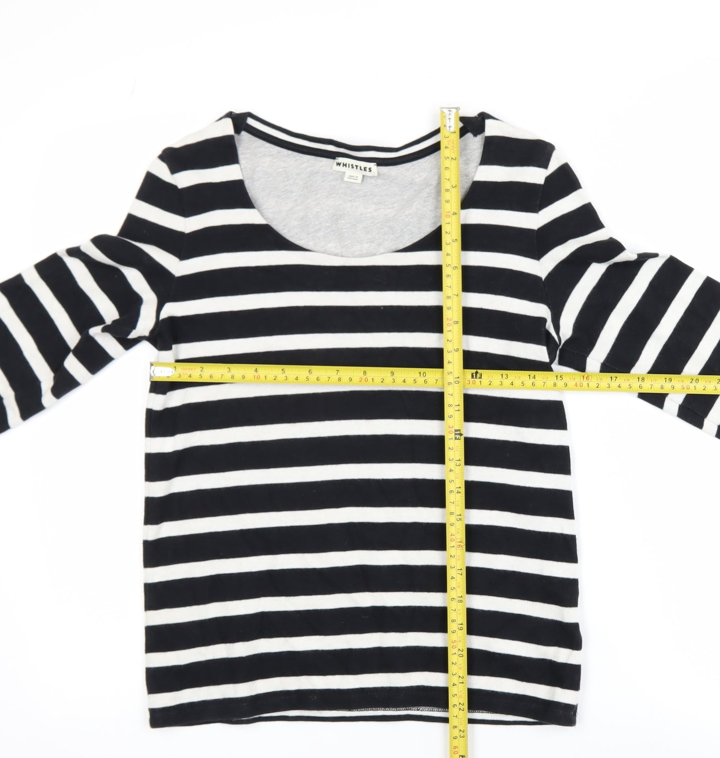 Whistles Women's Black White Striped Long Sleeve Cotton T-Shirt UK 8
