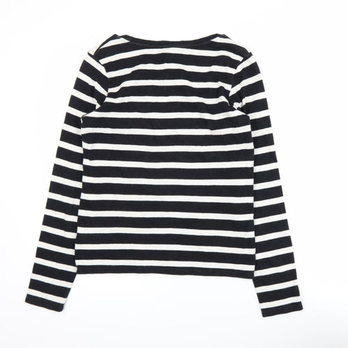 Whistles Women's Black White Striped Long Sleeve Cotton T-Shirt UK 8
