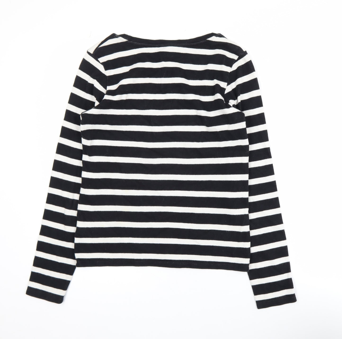 Whistles Women's Black White Striped Long Sleeve Cotton T-Shirt UK 8