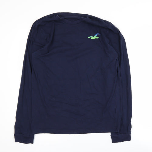 Hollister Men's Navy Long Sleeve Crew Neck Cotton T-Shirt M