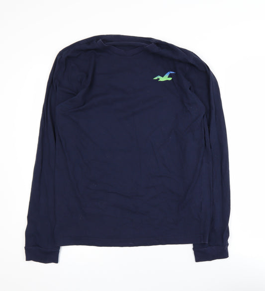 Hollister Men's Navy Long Sleeve Crew Neck Cotton T-Shirt M
