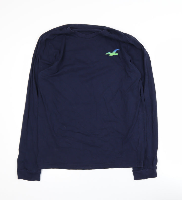 Hollister Men's Navy Long Sleeve Crew Neck Cotton T-Shirt M
