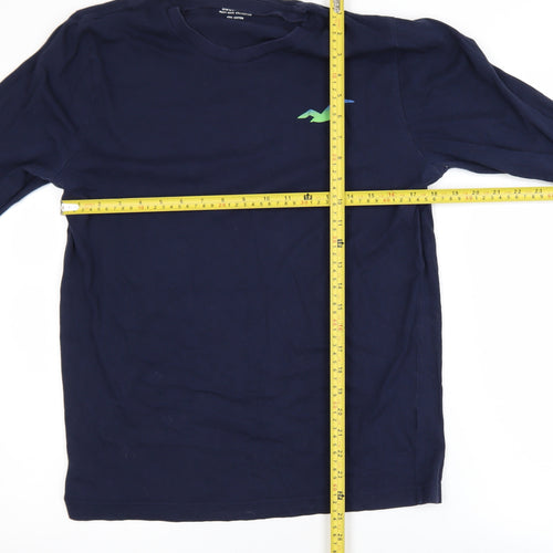 Hollister Men's Navy Long Sleeve Crew Neck Cotton T-Shirt M