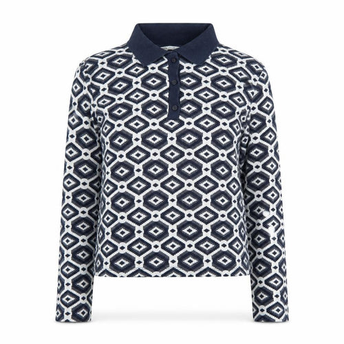 Zara Womens Blue Geometric Knit Polo Long Sleeve Top L