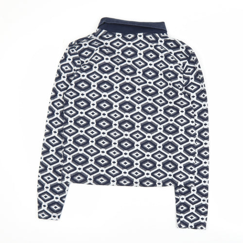Zara Womens Blue Geometric Knit Polo Long Sleeve Top L